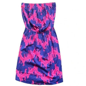Lilly Pulitzer Windsor Mini Dress Womens Size XS Blue Giraffe Print Strapless